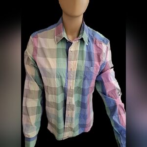 GAP Women's Cotton Stretch Colorful Checkered Button Down Shirt